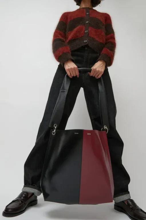 Diagonal Bigout Bag in Black and Burgundy