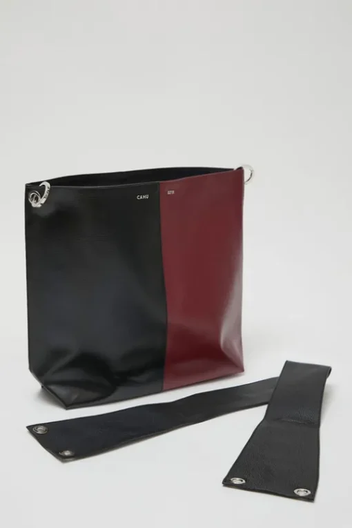Diagonal Bigout Bag in Black and Burgundy