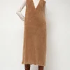 Eco Fur Deep V Dress in Camel