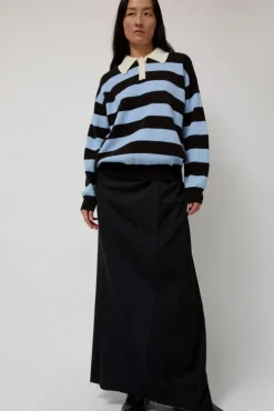 Edith Stripe Polo Sweater in Dark Brown and Pale Blue