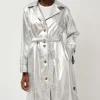 Emile Trench in Silver Faux Leather