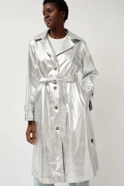 Emile Trench in Silver Faux Leather