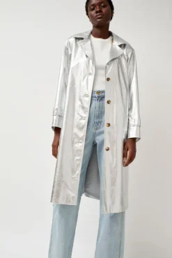 Emile Trench in Silver Faux Leather