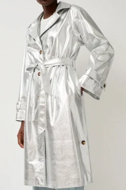 Emile Trench in Silver Faux Leather
