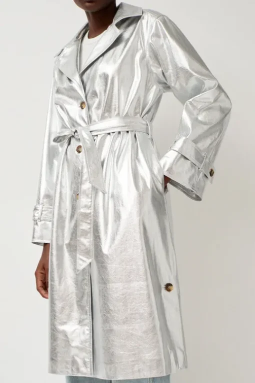 Emile Trench in Silver Faux Leather