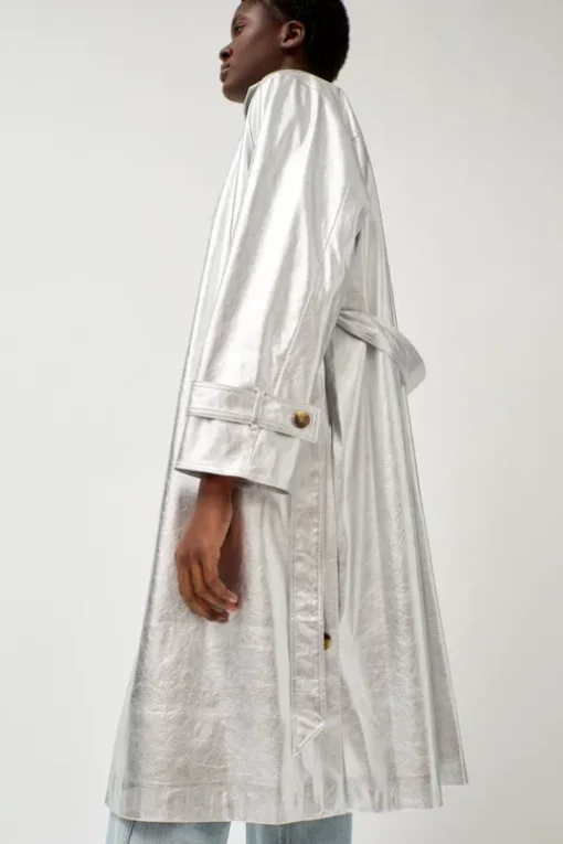 Emile Trench in Silver Faux Leather