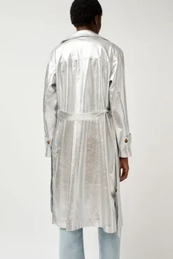 Emile Trench in Silver Faux Leather