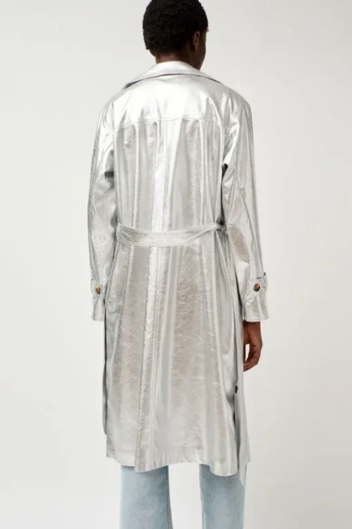 Emile Trench in Silver Faux Leather