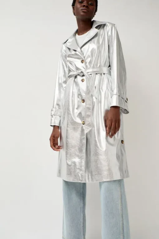 Emile Trench in Silver Faux Leather