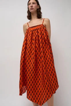 Etretat Print Handkerchief Dress in Vermillion Paisley