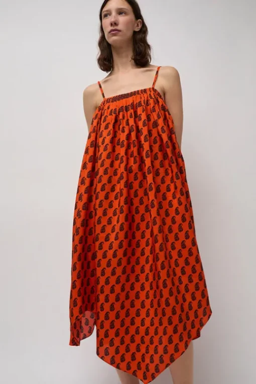 Etretat Print Handkerchief Dress in Vermillion Paisley