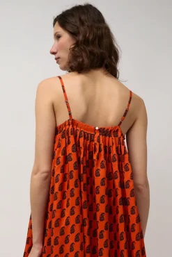 Etretat Print Handkerchief Dress in Vermillion Paisley