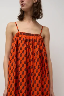 Etretat Print Handkerchief Dress in Vermillion Paisley