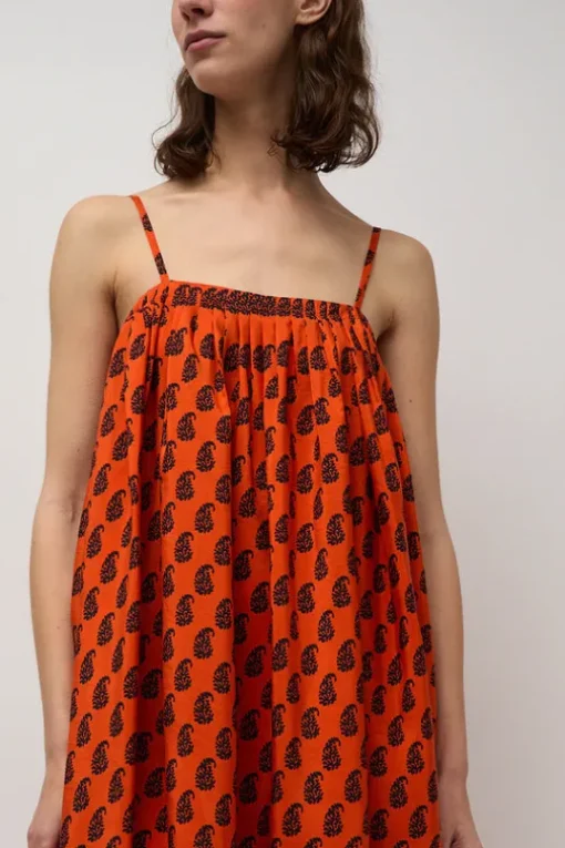 Etretat Print Handkerchief Dress in Vermillion Paisley