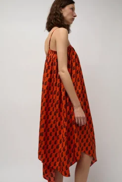 Etretat Print Handkerchief Dress in Vermillion Paisley