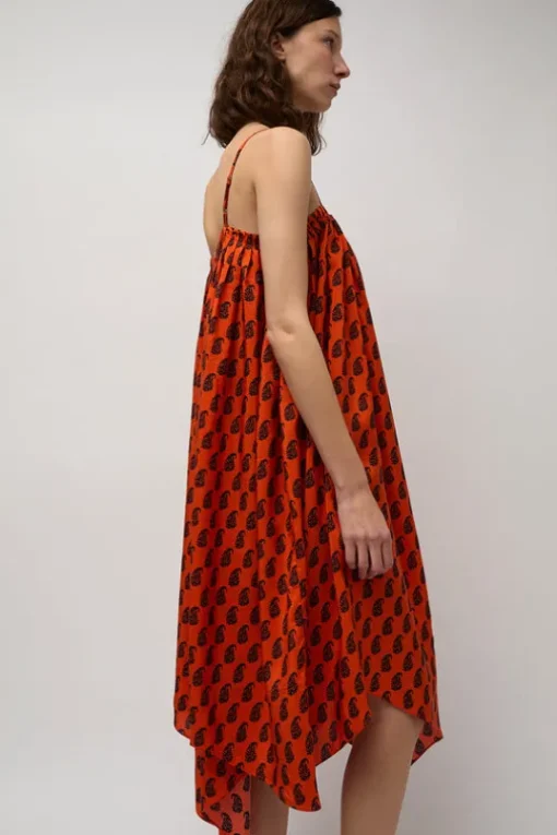 Etretat Print Handkerchief Dress in Vermillion Paisley