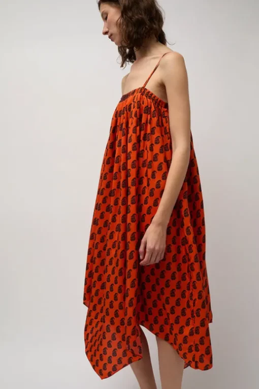 Etretat Print Handkerchief Dress in Vermillion Paisley