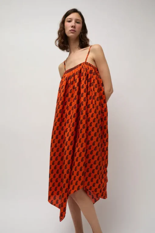Etretat Print Handkerchief Dress in Vermillion Paisley