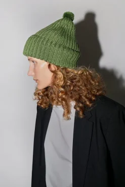 Fold Up Long Pom Pom Beanie in Grass