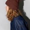 Fold Up Long Pom Pom Beanie in Dark Brown