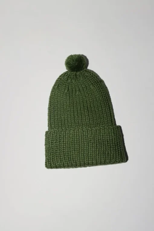 Fold Up Long Pom Pom Beanie in Grass