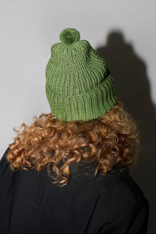 Fold Up Long Pom Pom Beanie in Grass
