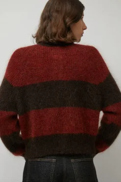 Foxtail Stripe Cardigan in Red Brown