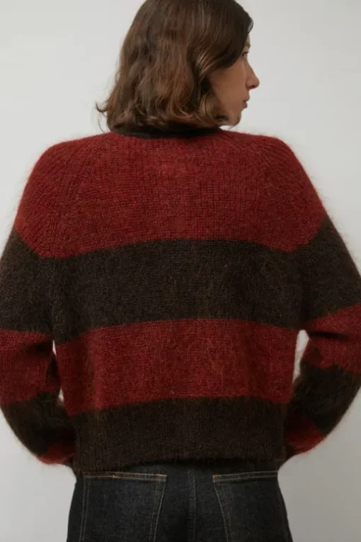 Foxtail Stripe Cardigan in Red Brown