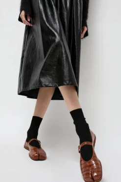 Fu-Tabi Mary Jane in Brown Faux Croc
