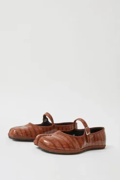 Fu-Tabi Mary Jane in Brown Faux Croc