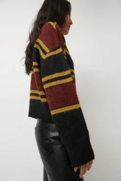 Gabriel Cardigan in Brown and Black Stripe
