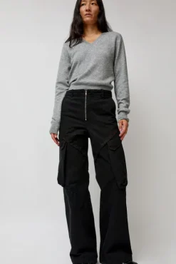 Garment-Dyed Gabardine Wide Cargo Pants in Carbon Pigment