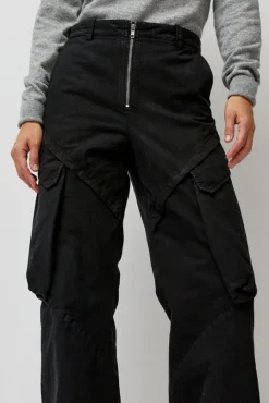 Garment-Dyed Gabardine Wide Cargo Pants in Carbon Pigment