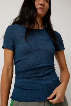 Gauze Ruched Tee in Anthracite Blue