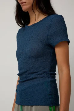 Gauze Ruched Tee in Anthracite Blue