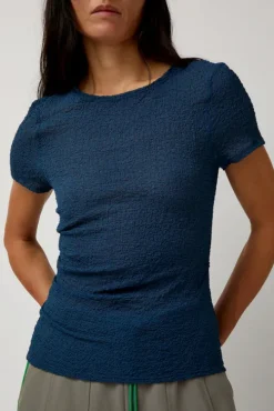 Gauze Ruched Tee in Anthracite Blue