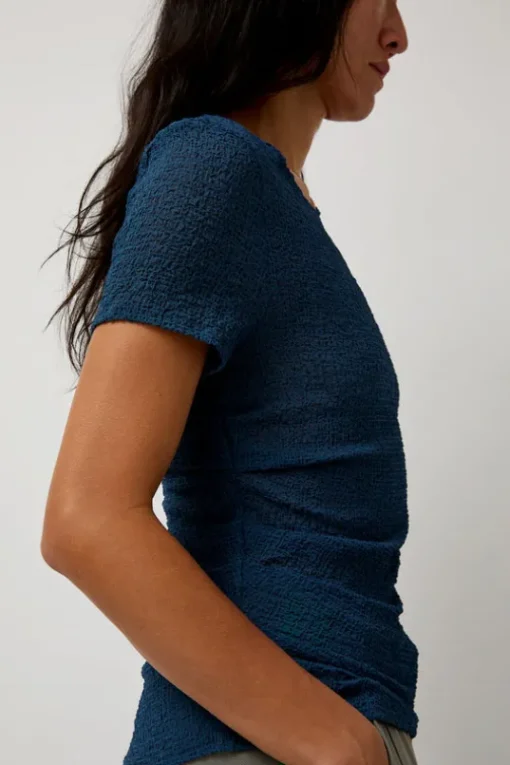 Gauze Ruched Tee in Anthracite Blue