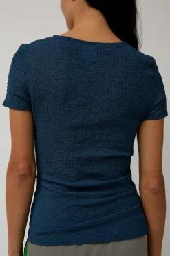 Gauze Ruched Tee in Anthracite Blue