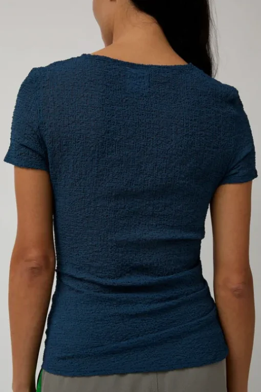 Gauze Ruched Tee in Anthracite Blue