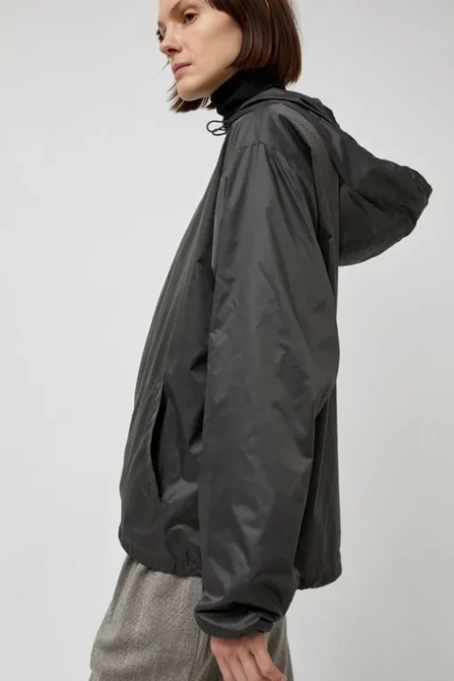 Glossy Nylon Half Zip Jumper in Charcoal