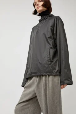 Glossy Nylon Half Zip Jumper in Charcoal