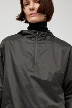 Glossy Nylon Half Zip Jumper in Charcoal
