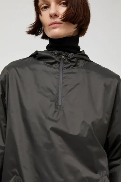 Glossy Nylon Half Zip Jumper in Charcoal