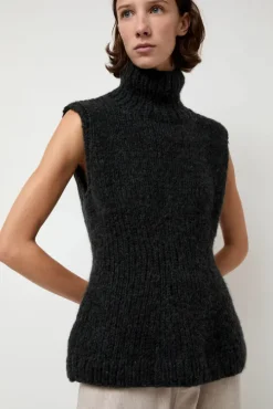 Handknit Peplum Shell in Ink