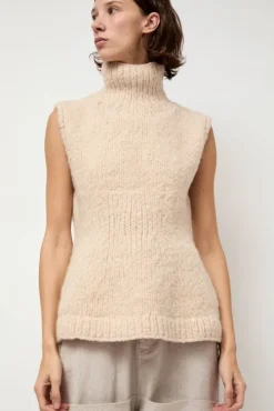 Handknit Peplum Shell in Alabaster