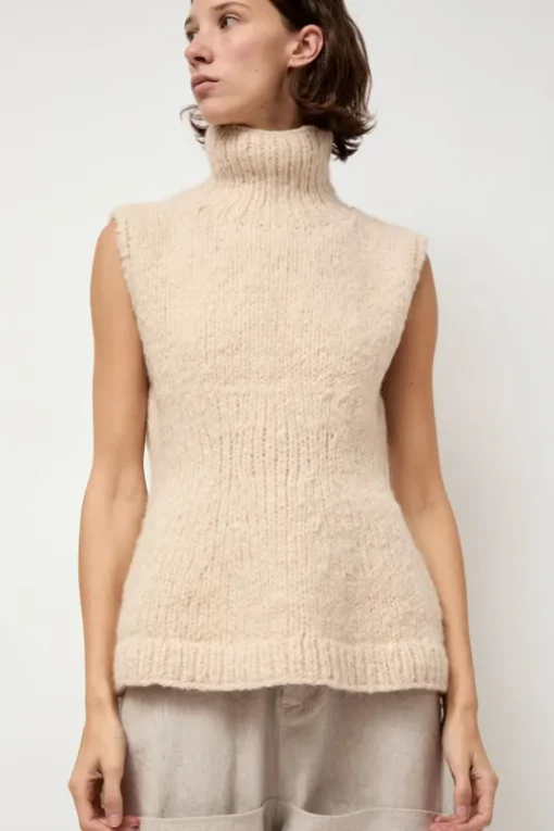 Handknit Peplum Shell in Alabaster