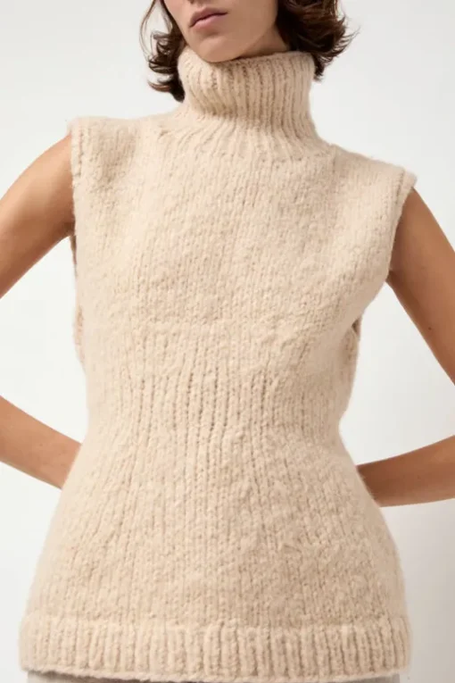 Handknit Peplum Shell in Alabaster