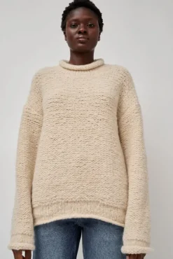 Handknit Purl Rollneck in Alabaster