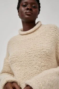 Handknit Purl Rollneck in Alabaster