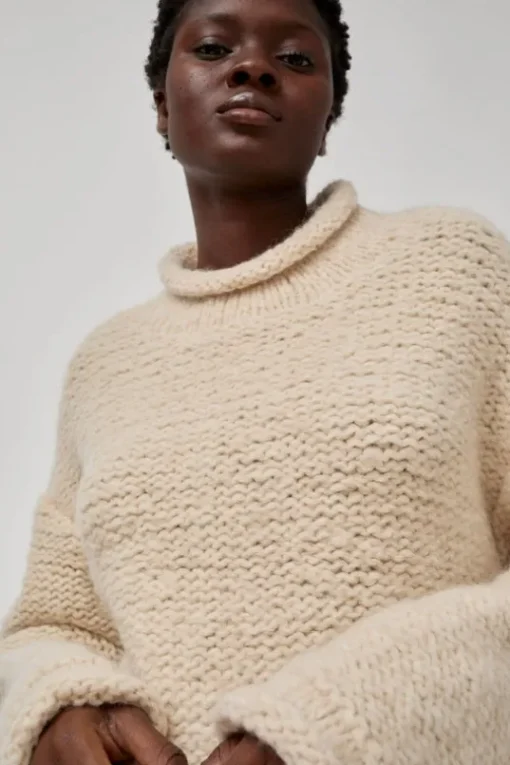 Handknit Purl Rollneck in Alabaster